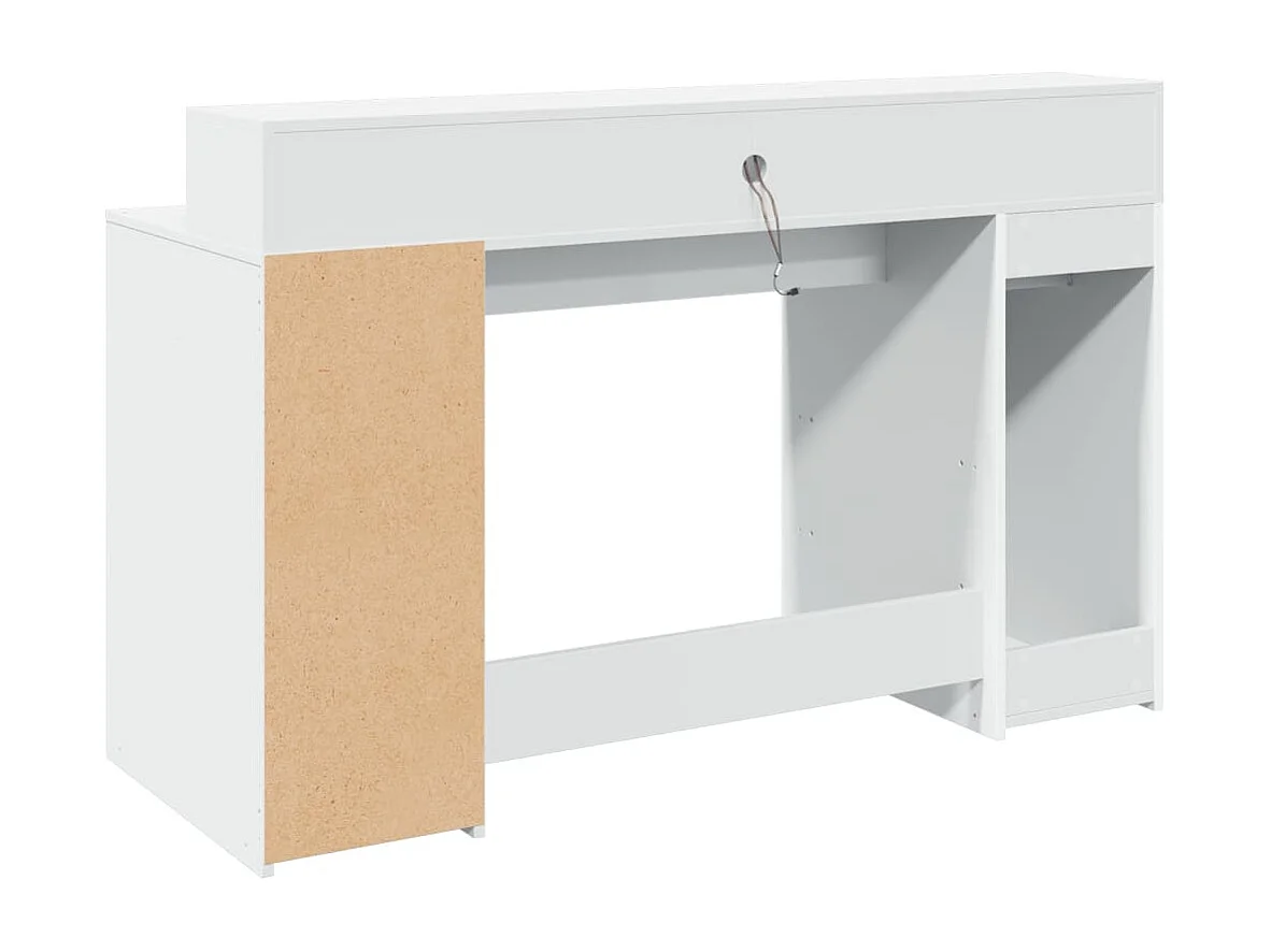 Scrivania tavolo postazione mobile porta computer studio con luci LED 140 x 55 x 91 cm pannelli in derivati ​​bianco 02_0023406