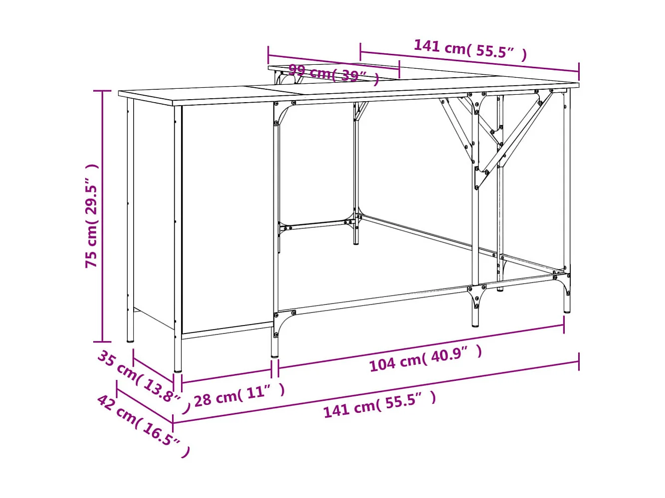 Scrivania tavolo postazione di lavoro mobile per computer studio computer sonoma 141 x 141 x 75 cm legno ingegnerizzato grigio 02_0023961
