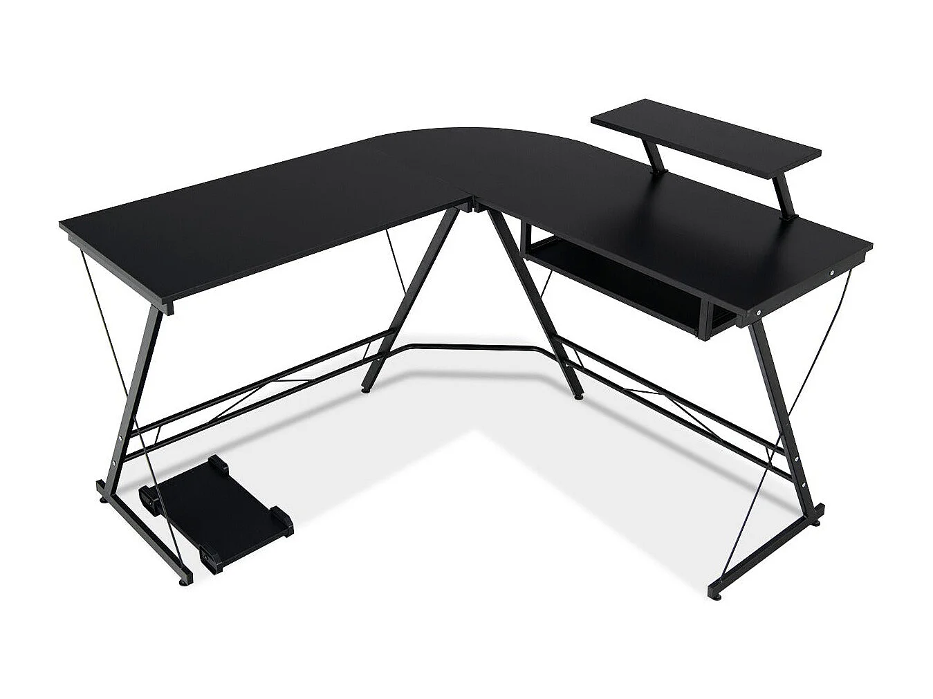 Mesa de canto em forma de L - 1265 x 130 x 94 cm com armazenamento de CPU prateleira de tela e bandeja deslizante para teclado 20_0004823