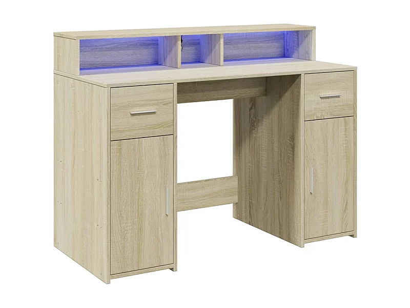 Mesa Mesa Estação de trabalho Móveis de computador Estudo de TI com luzes LED Sonoma Carvalho Madeira projetada marrom 02_0023422