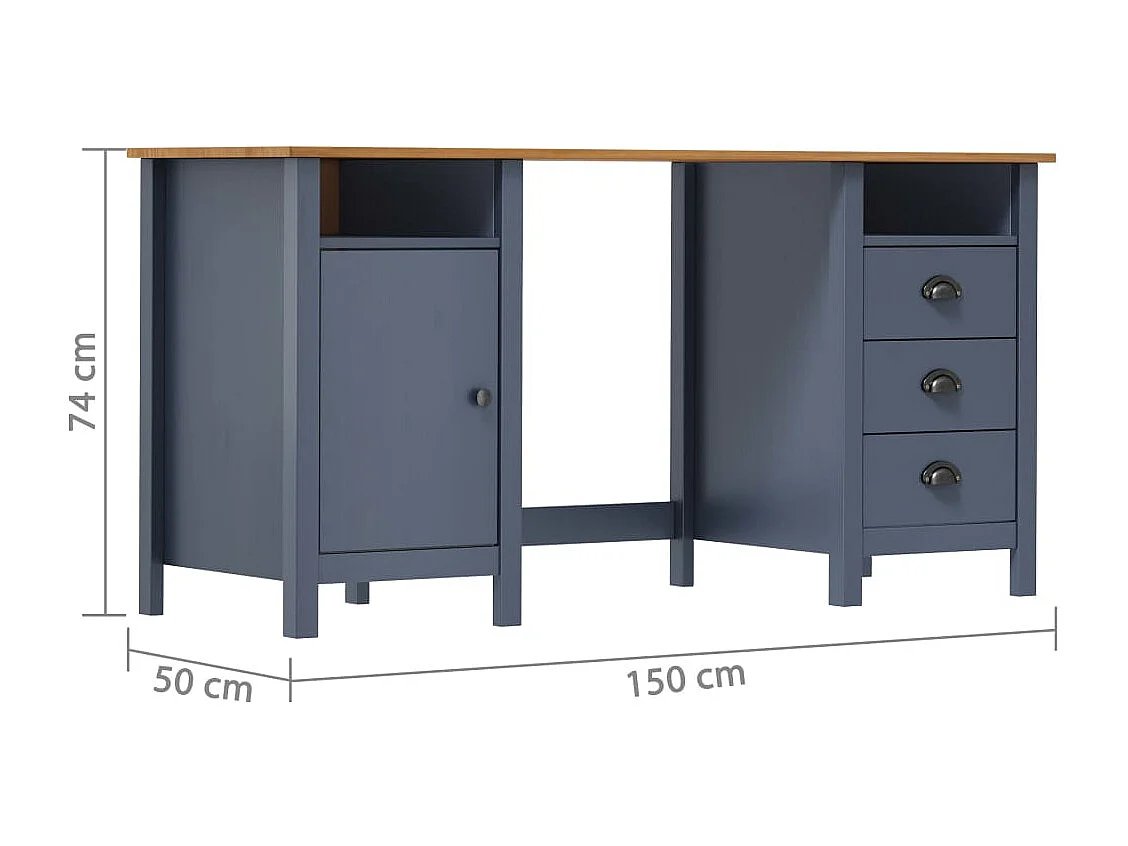 Mesa de escritorio puesto de trabajo mueble para ordenador estudio informático Hill 150 x 50 x 74 cm madera maciza de pino gris 02_0023862