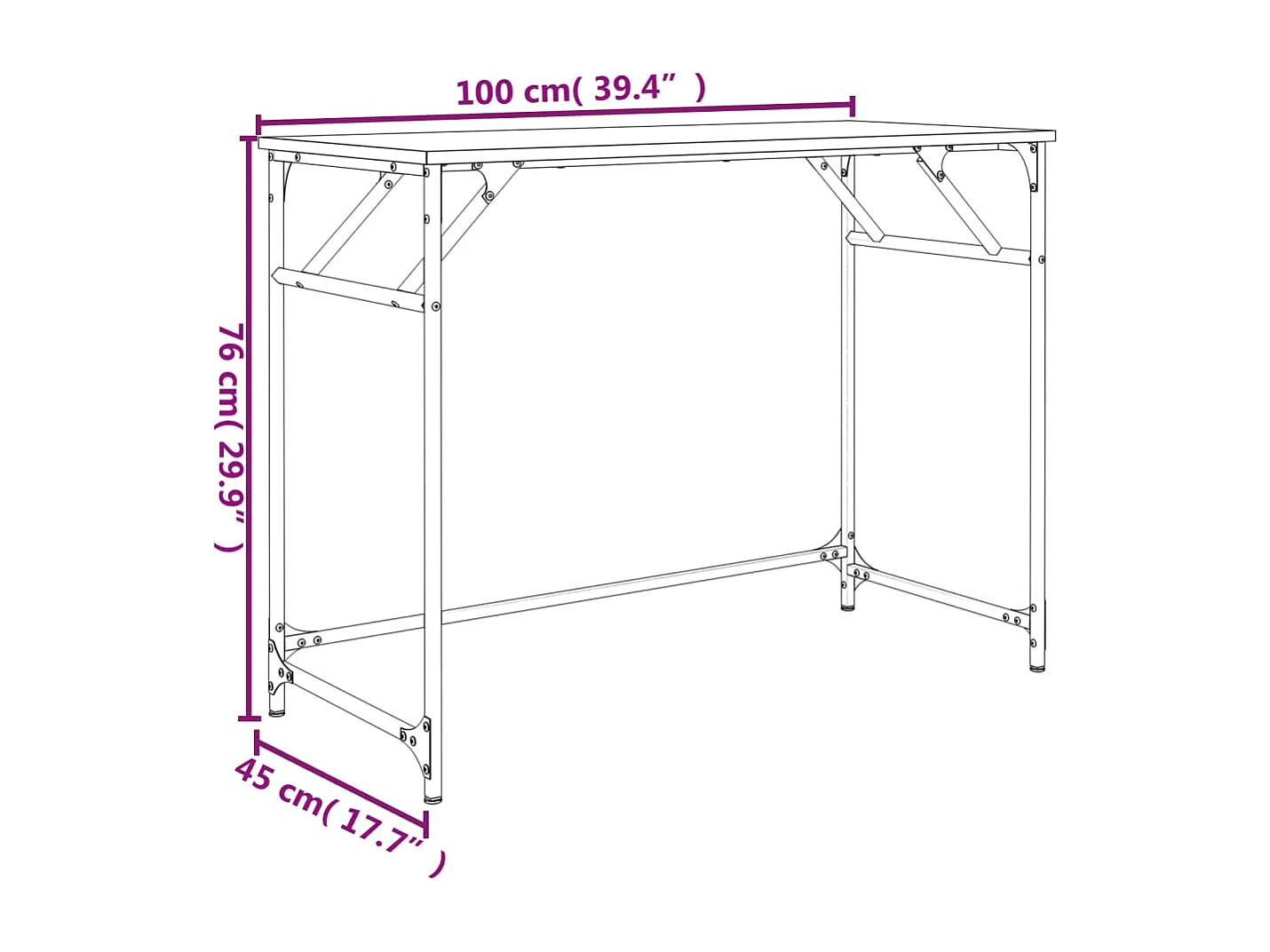 Mesa mesa estação de trabalho móveis de computador estudo de TI 100 x 45 x 76 cm madeira engenharia aço revestido a pó preto 02_0023882