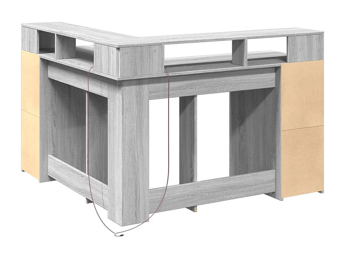 Mesa de trabalho estação de trabalho móveis de computador estudo e luzes LED sonoma 130 x 130 x 91cm madeira projetada cinza 02_0023806
