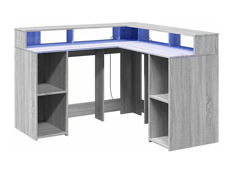 Mesa de trabalho estação de trabalho móveis de computador estudo e luzes LED sonoma 130 x 130 x 91cm madeira projetada cinza 02_0023806