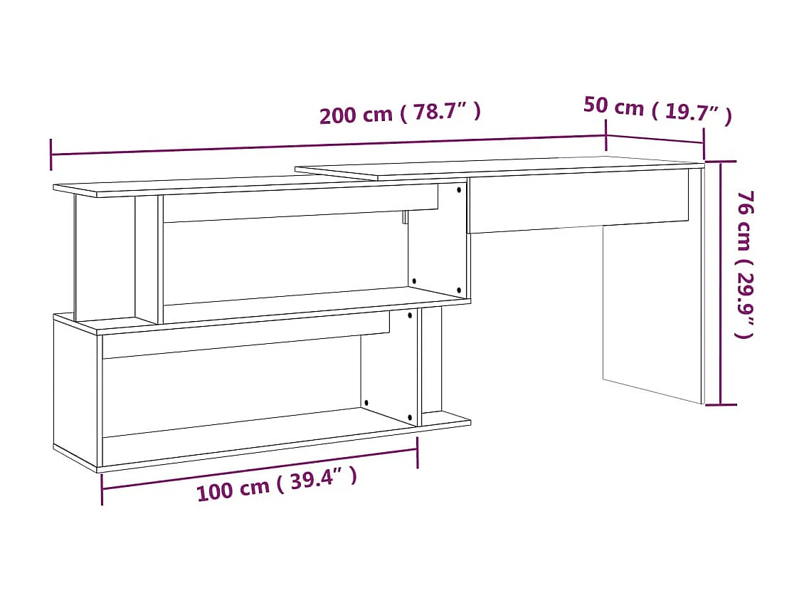 Scrivania tavolo postazione di lavoro mobile per computer angolo IT studio Sonoma 200 x 50 x 76 cm pannelli compositi grigio 02_0023696