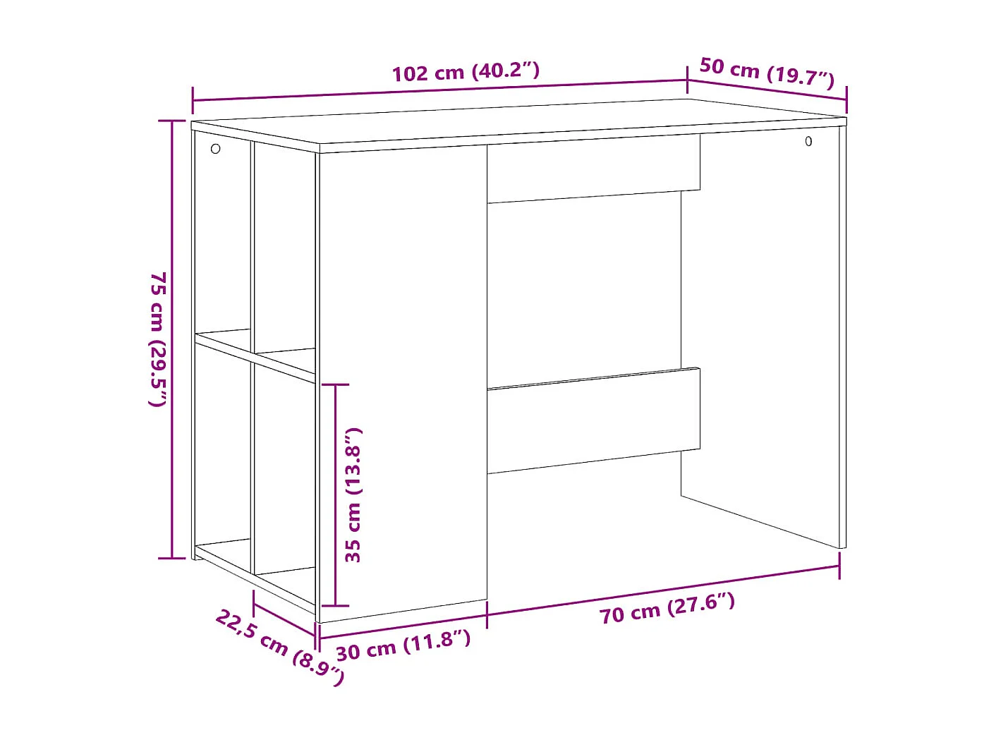 Bureau table poste de bois marron 102 x 50 x 75 cm 02_0023893