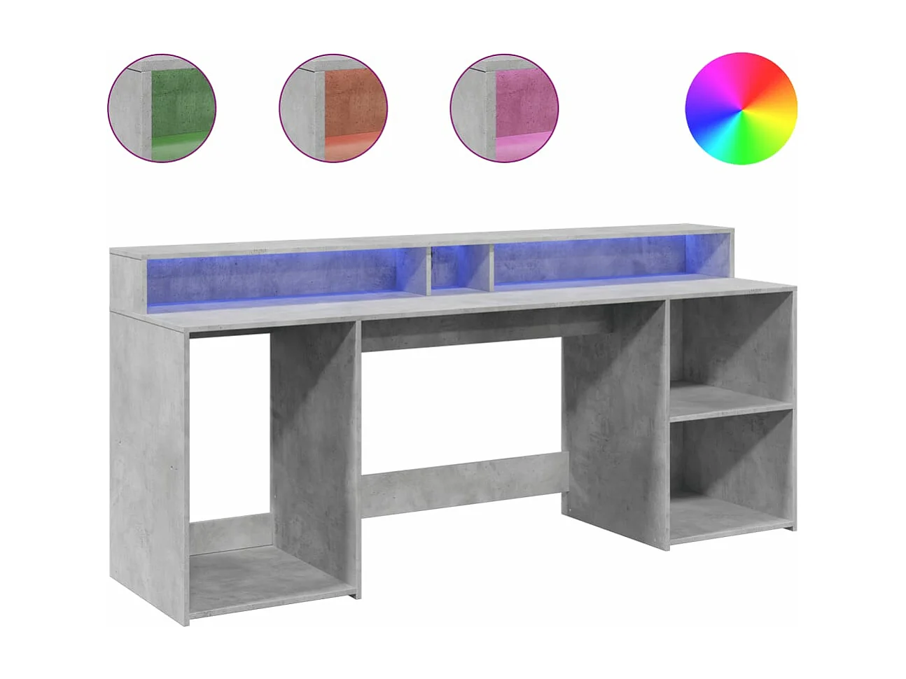 Mesa de trabalho estação de trabalho móveis de computador estudo e luzes LED 200 x 55 x 91cm madeira projetada cinza 02_0023803