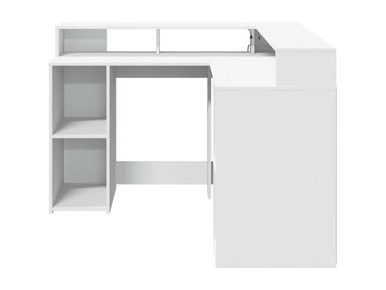 Scrivania tavolo postazione mobile porta computer studio con luci LED 130 x 130 x 91 cm pannelli compositi bianco 02_0023405