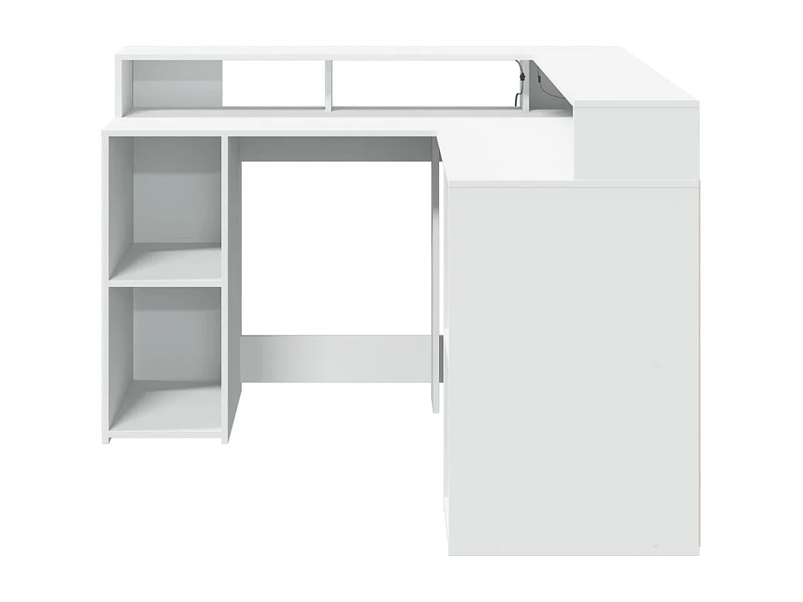 Mesa escritorio puesto de trabajo mueble ordenador estudio con luces LED 130 x 130 x 91 cm madera contrachapada blanco 02_0023405