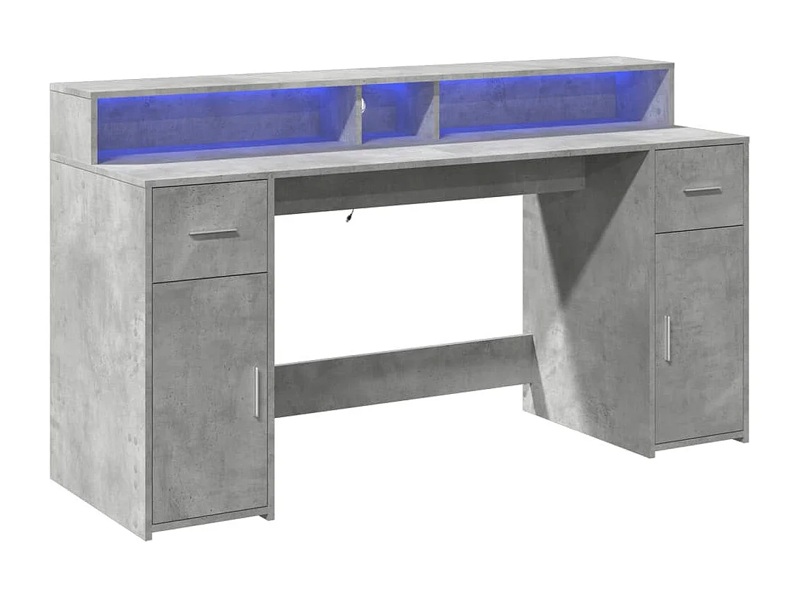 Scrivania tavolo postazione mobile porta computer studio e luci LED 160 x 55 x 91 cm multistrato grigio 02_0023801