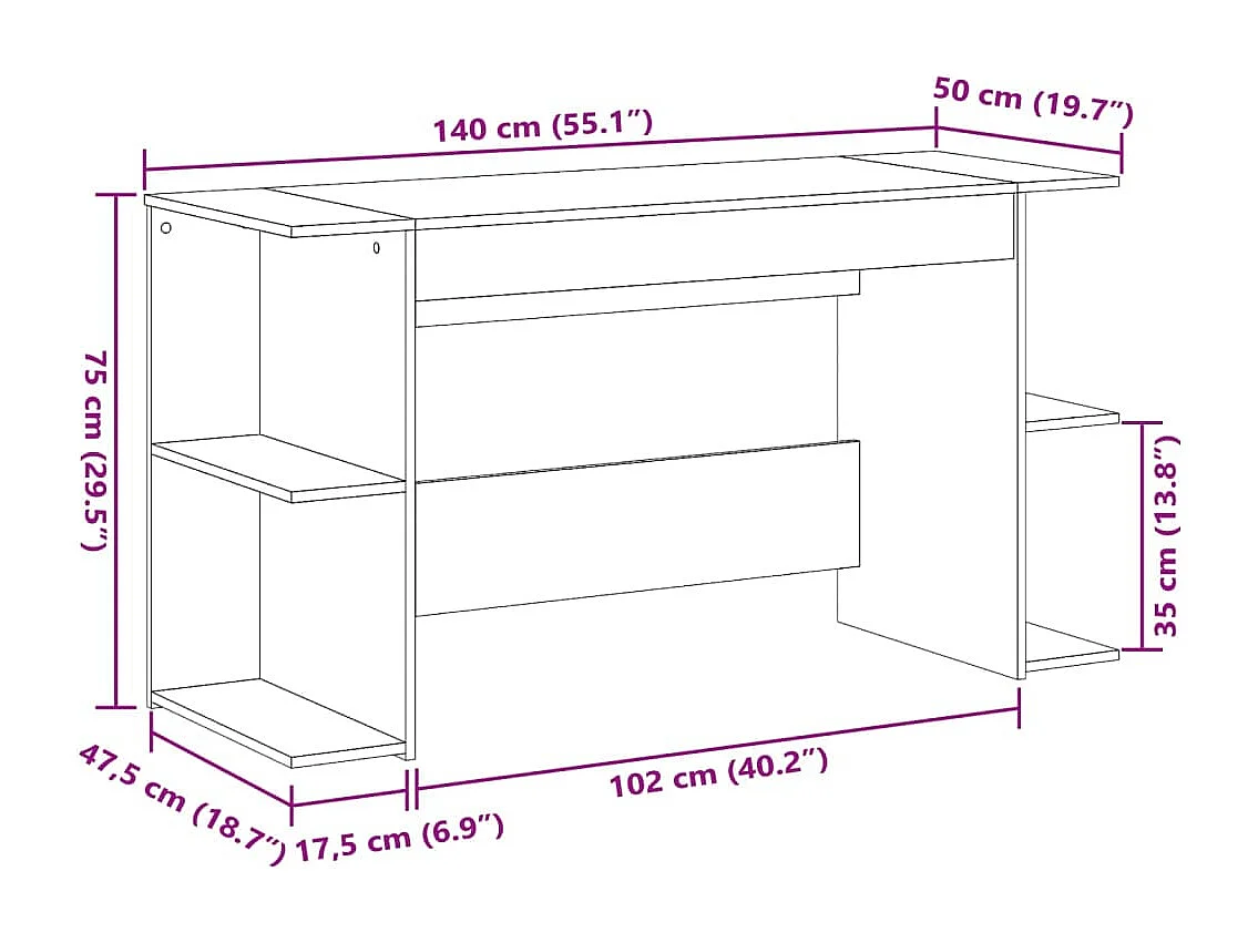 Bureau table poste de bois marron 140 x 50 x 75 cm 02_0023837