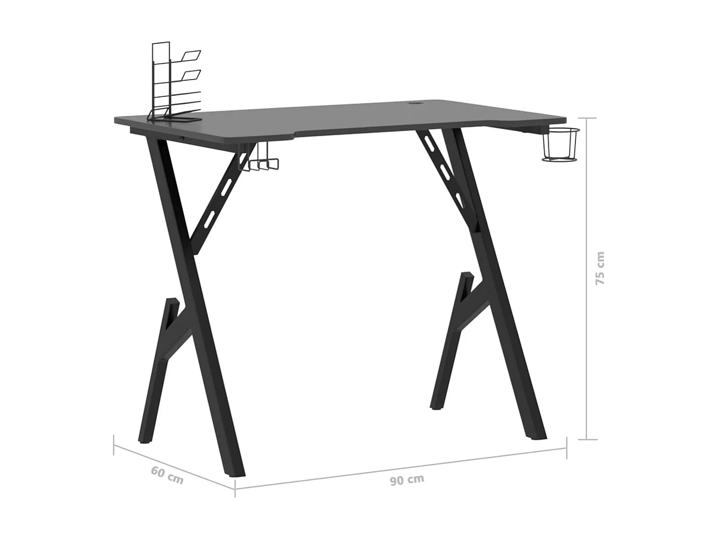 Scrivania tavolo postazione di lavoro mobile per computer studio IT gaming con gambe a Y 90 x 60 x 75 cm nero 02_0023772