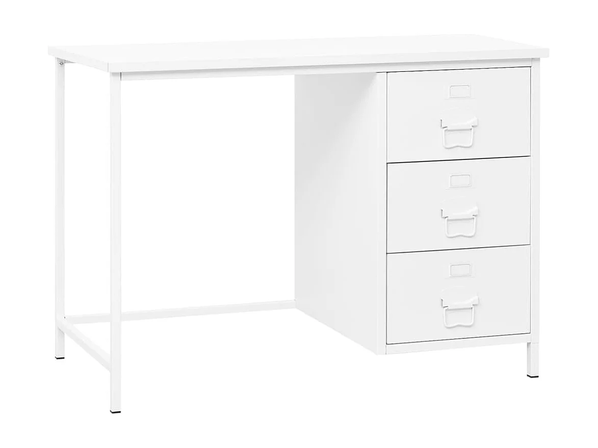 Mesa escritorio puesto de trabajo mueble ordenador estudio industrial con cajones 105 x 52 x 75 cm Acero blanco 02_0023864