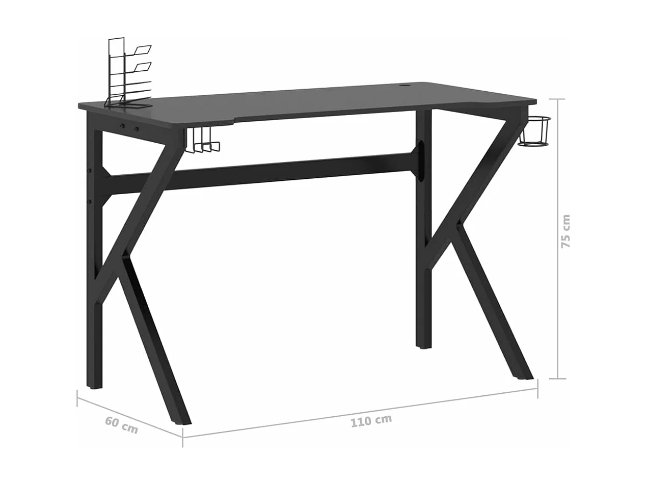 Mesa de escritorio puesto de trabajo mueble para ordenador estudio de juegos de ordenador con patas en forma de K 110 x 60 x 75 cm negro 02_0023769