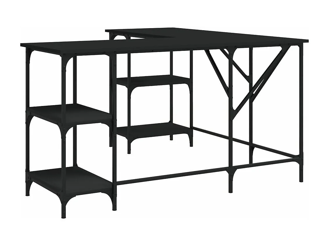 Scrivania tavolo postazione di lavoro mobile per computer studio 139 x 139 x 75 cm derivati ​​del legno nero 02_0023902