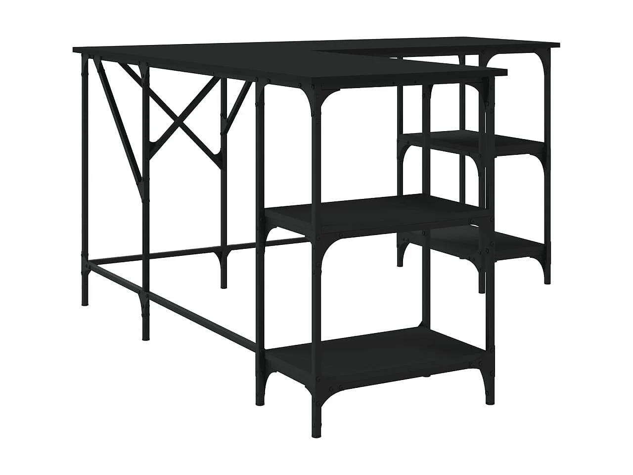 Mesa escritorio puesto de trabajo mueble ordenador estudio 139 x 139 x 75 cm madera contrachapada negro 02_0023902