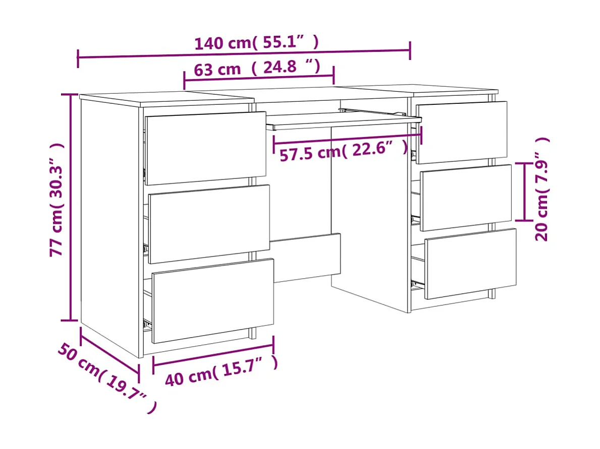Bureau table poste de bois marron 140 x 50 x 77 cm 02_0023656