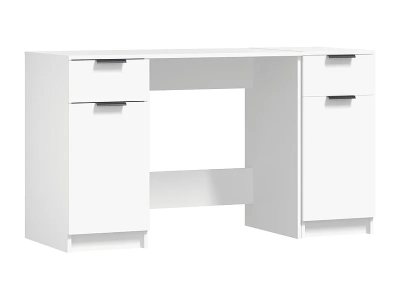 Mesa de oficina puesto de trabajo muebles de ordenador estudio de ordenador con armario lateral madera contrachapada blanca 02_0023391