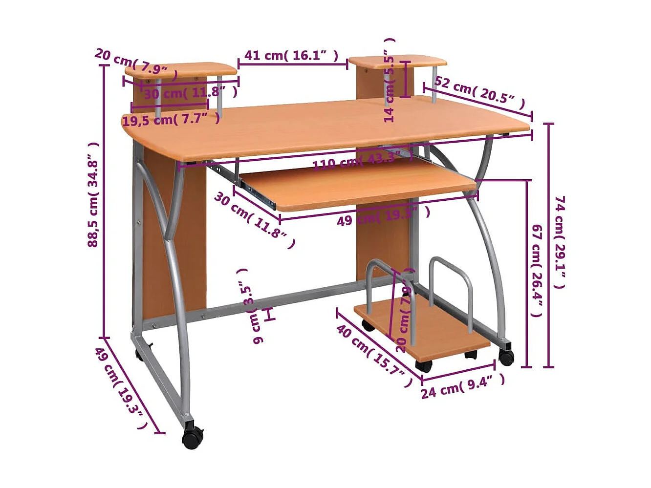 Bureau table poste de bois marron 110 x 52 x 88.5 cm 02_0023737