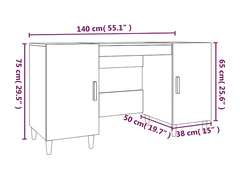 Mesa de trabalho estação de trabalho móveis de computador estudo 140 x 50 x 75 cm madeira projetada branca 02_0023514