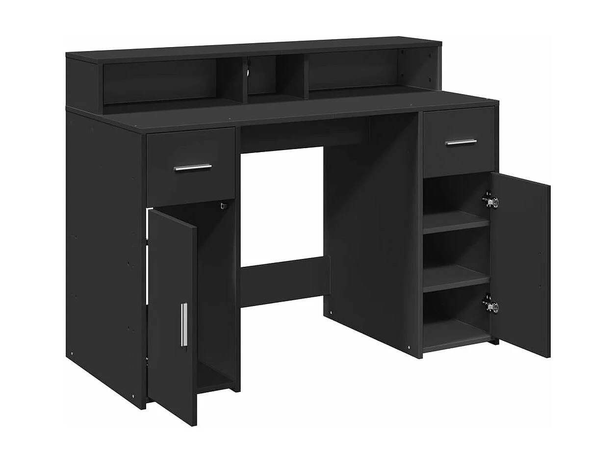 Scrivania Tavolo Postazione di Lavoro Mobile Computer Studio Computer con Luci LED 120 x 55 x 91 cm Legno Massello Nero 02_0023427