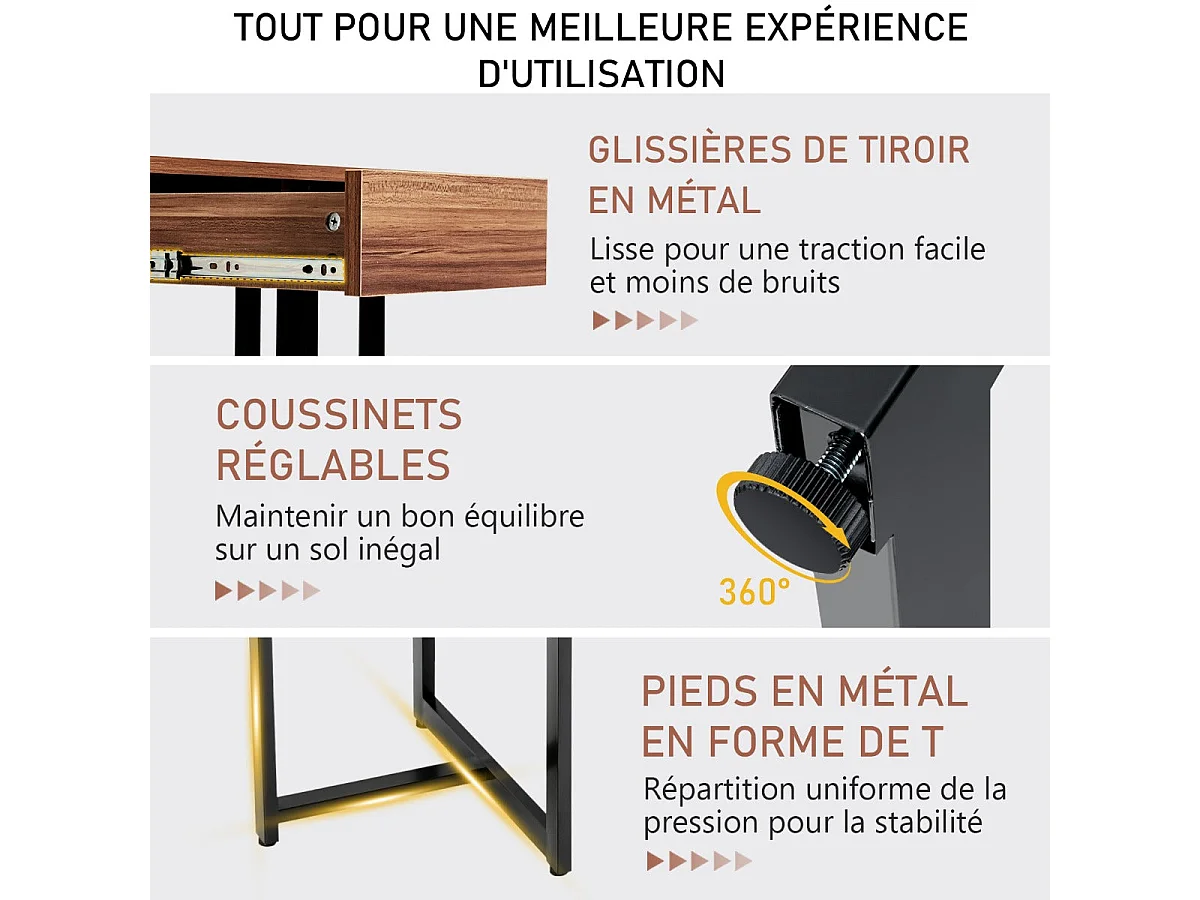 Bureau d'ordinateur 120cm tiroir métal marron 120 x 55 x 75 cm 20_0004830