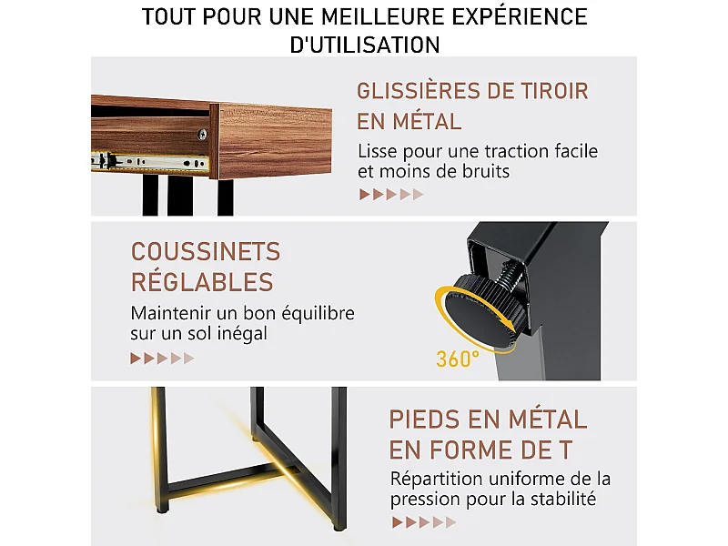 Mesa de computador com gaveta de 120 cm estrutura de metal ajustável apoio para os pés escritório moderno estação de trabalho nogueira 20_0004830