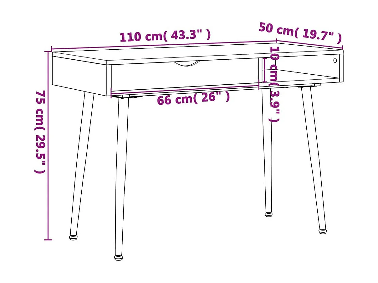 Mesa de escritorio puesto de trabajo mueble para ordenador estudio con cajón 110 x 50 x 75 cm marrón 02_0023702