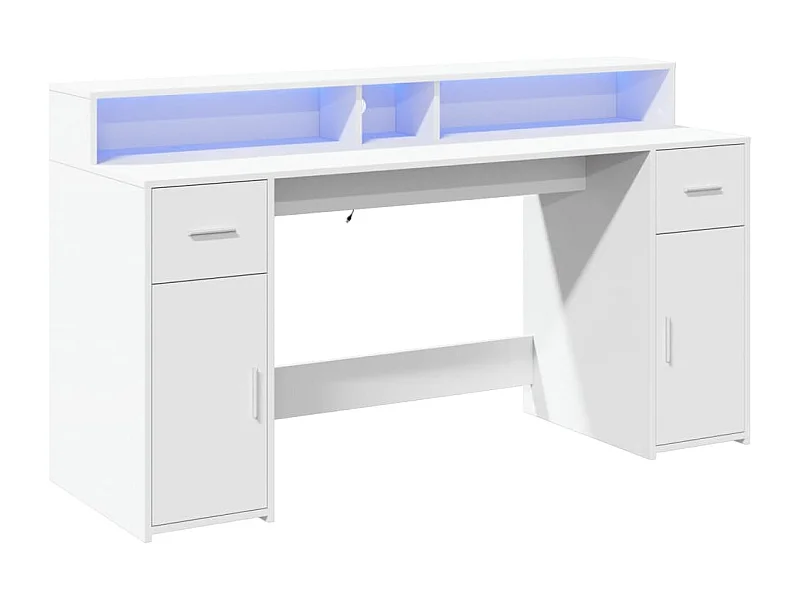 Mesa de trabalho estação de trabalho móveis de computador estudo com luzes LED 160 x 55 x 91 cm madeira engenharia branco 02_0023408