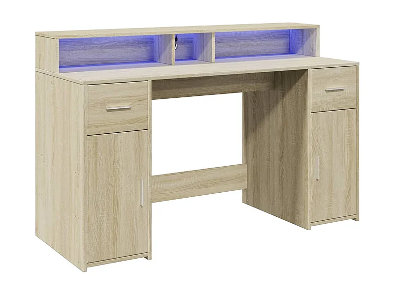 Mesa de trabalho estação de trabalho móveis de computador estudo com luzes LED sonoma carvalho madeira projetada marrom 02_0023426