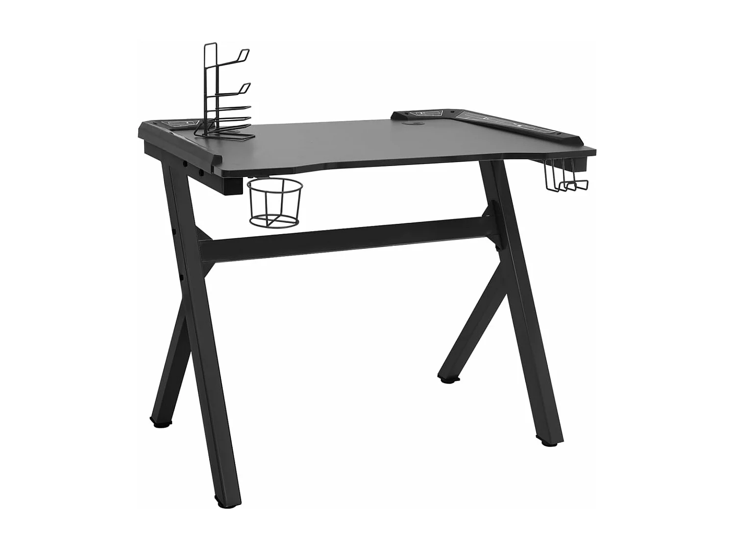 Scrivania tavolo postazione di lavoro mobile per computer gioco per computer studio LED a forma di Y 90 x 60 x 75 cm nero 02_0023777