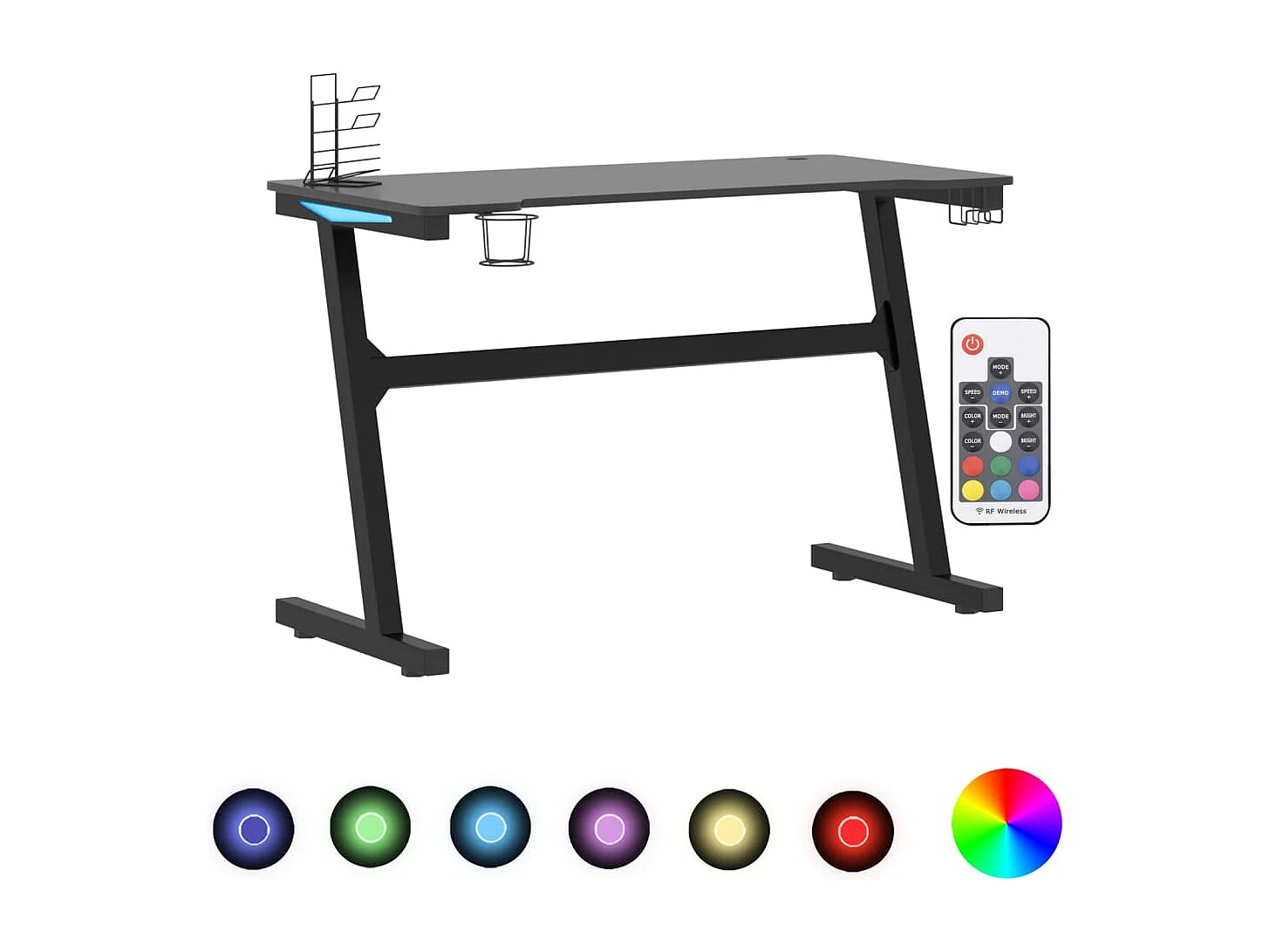 Scrivania tavolo postazione di lavoro mobile per computer gioco per computer studio LED a forma di Z 110 x 60 x 75 cm nero 02_0023778