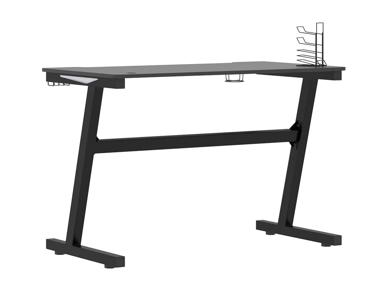 Scrivania tavolo postazione di lavoro mobile per computer gioco per computer studio LED a forma di Z 110 x 60 x 75 cm nero 02_0023778