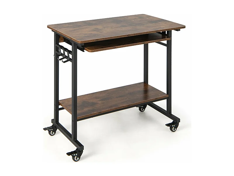 Scrivania per computer su ruote Scrivania per computer mobile con ripiano estraibile per tastiera per casa ufficio Camera dei bambini Marrone 20_0002071