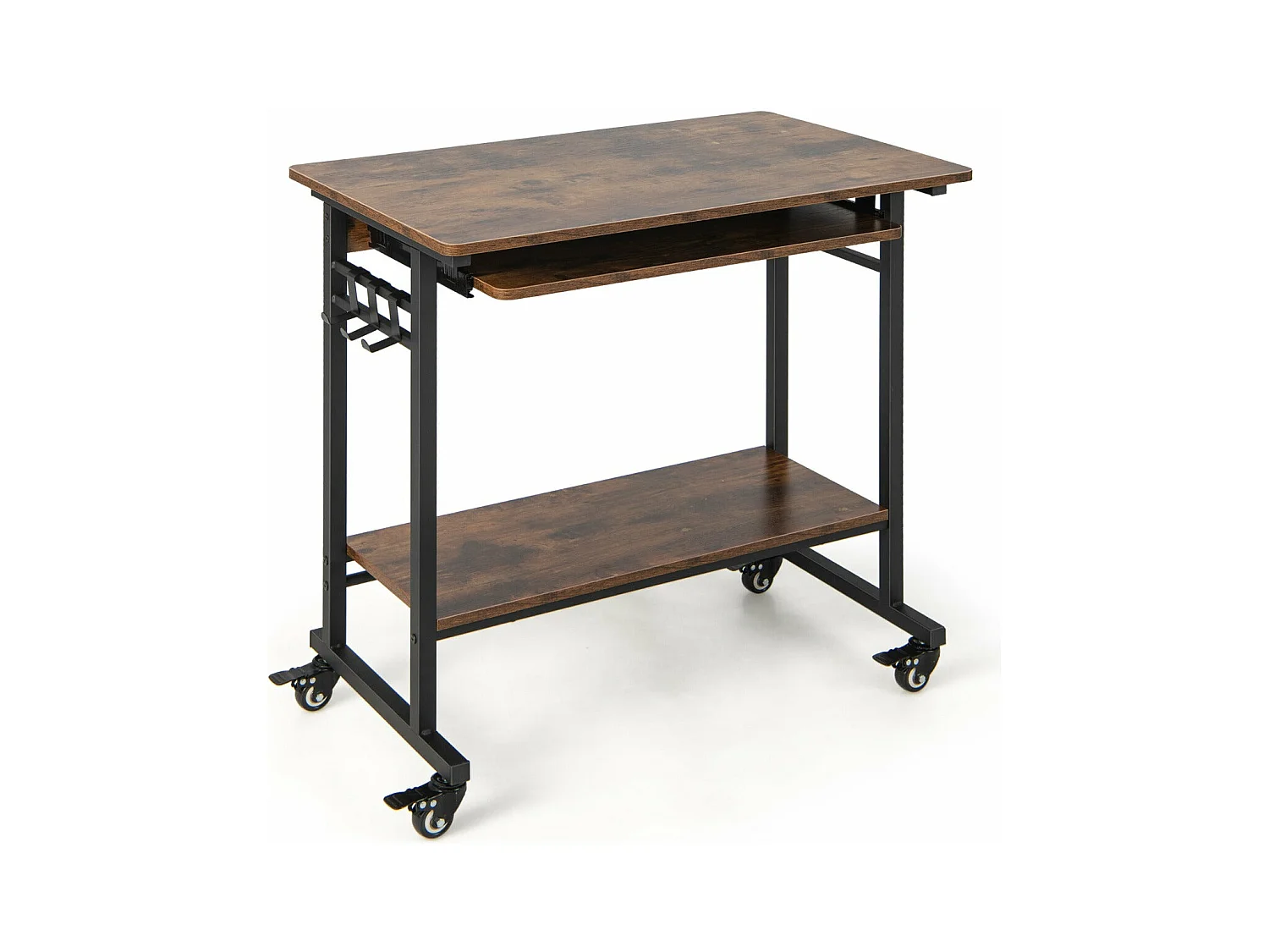 Mesa de computador sobre rodas Mesa de computador móvel com bandeja extraível para teclado para home office quarto infantil marrom 20_0002071