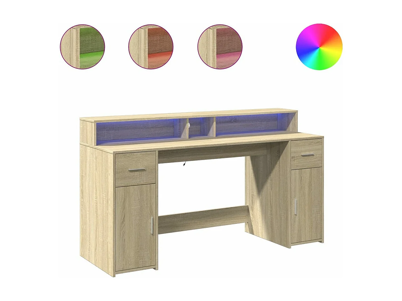 Scrivania tavolo postazione di lavoro mobile per computer studio con luci a LED rovere Sonoma multistrato marrone 02_0023421