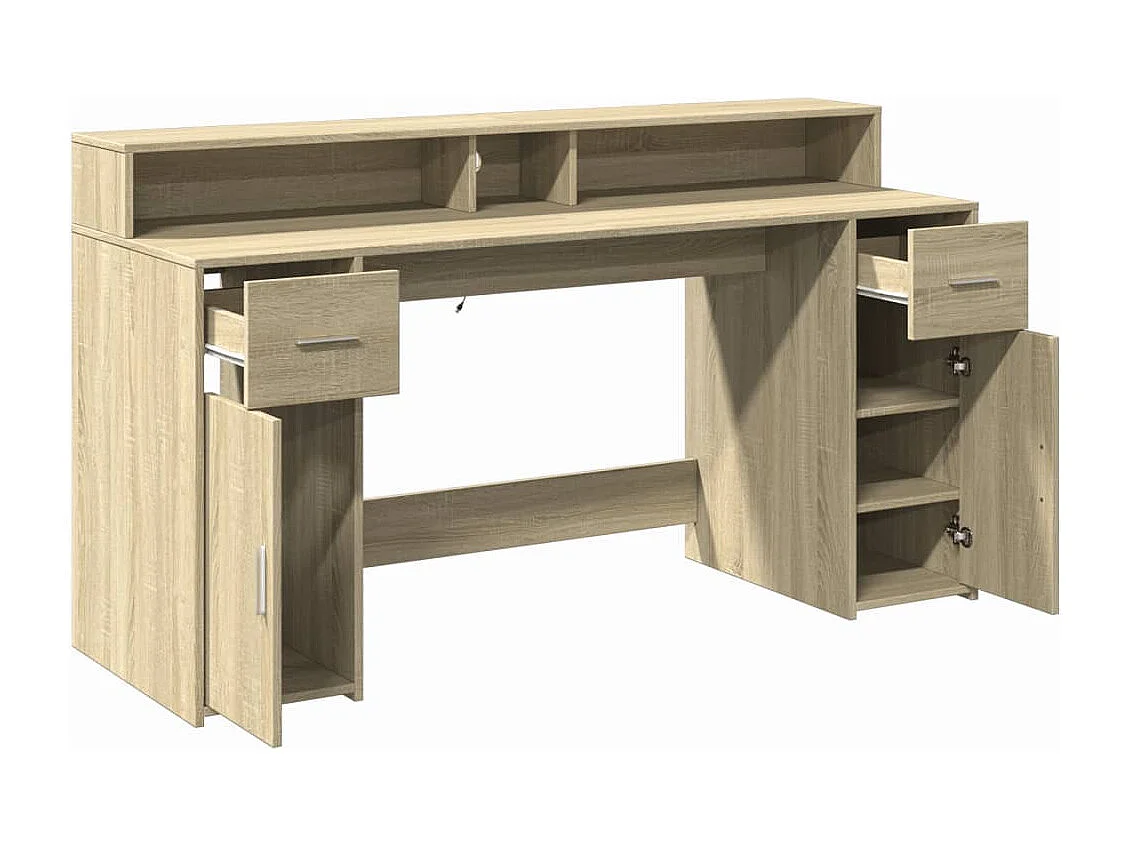 Scrivania tavolo postazione di lavoro mobile per computer studio con luci a LED rovere Sonoma multistrato marrone 02_0023421