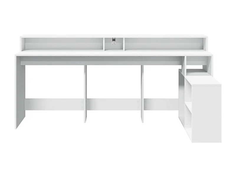 Scrivania Tavolo Postazione di lavoro Mobili per computer Studio per computer con luci a LED 200 x 104 x 91 cm Legno composito Bianco 02_0023409