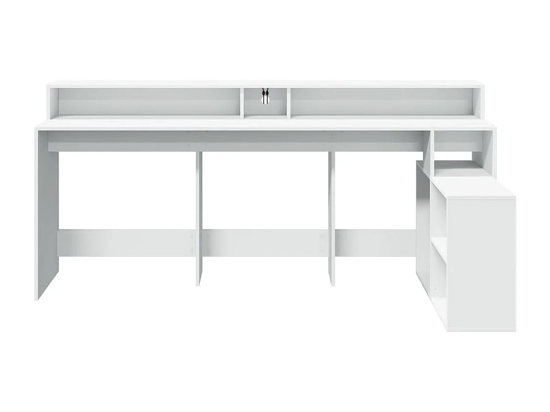 Scrivania Tavolo Postazione di lavoro Mobili per computer Studio per computer con luci a LED 200 x 104 x 91 cm Legno composito Bianco 02_0023409