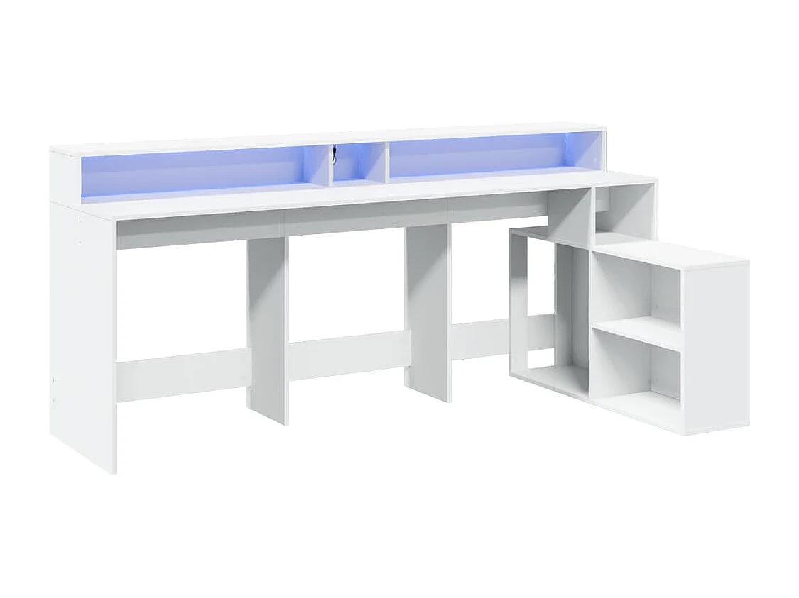 Mesa Mesa Estação de trabalho Móveis para computador Estudo de computador com luzes LED 200 x 104 x 91 cm Madeira projetada branca 02_0023409