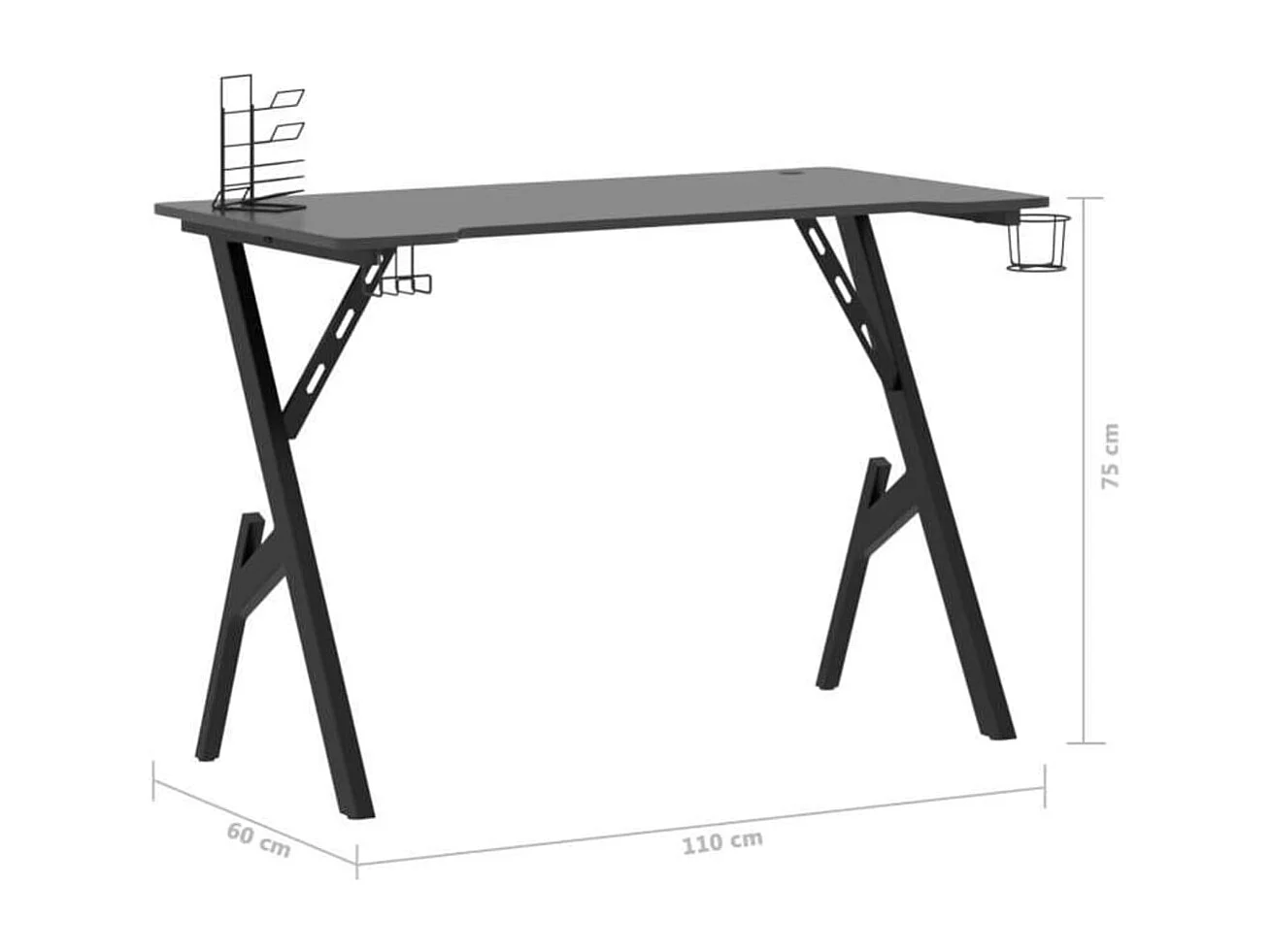 Mesa de trabalho estação de trabalho móveis de computador estudo de jogos de computador com pernas em forma de Y 110 x 60 x 75 cm preto 02_0023771