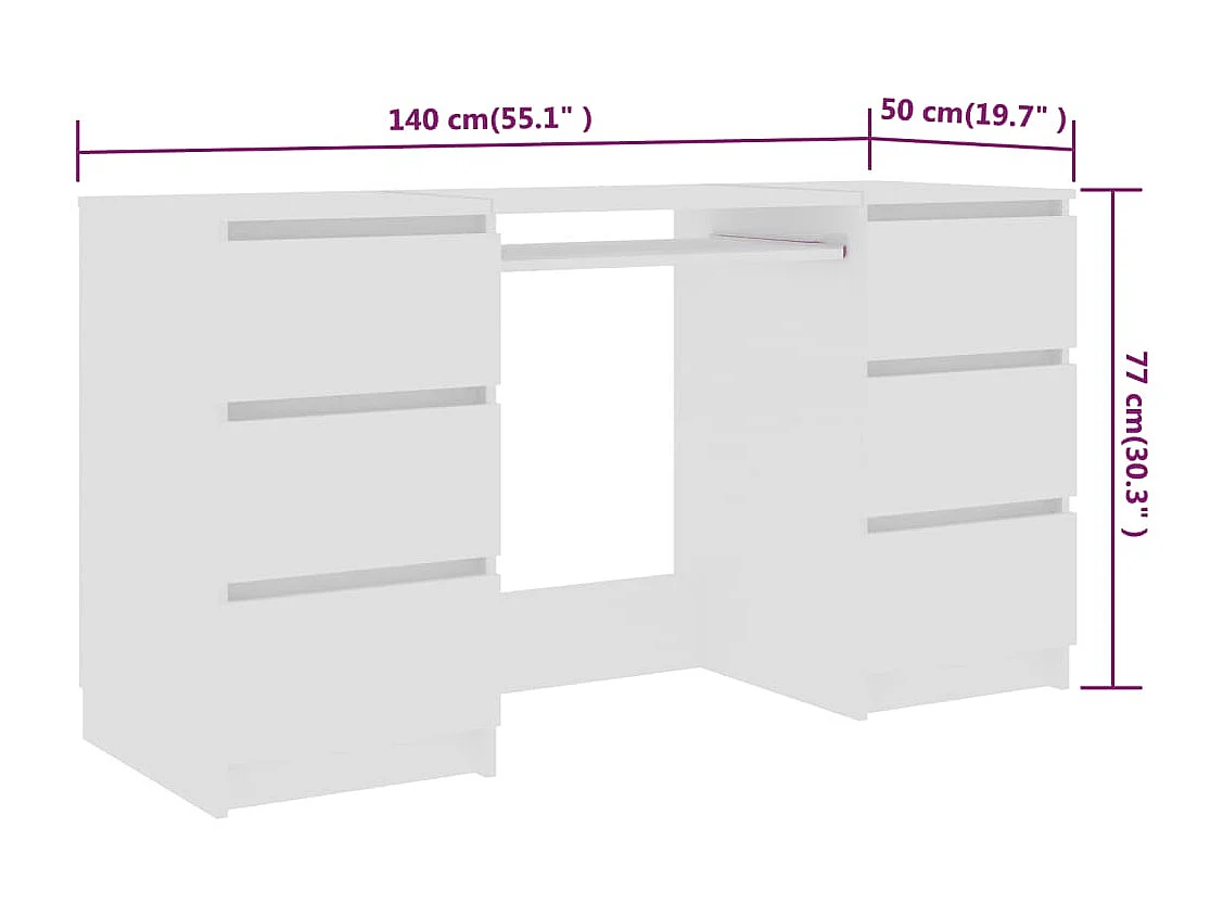 Bureau table poste de bois blanche 140 x 50 x 77 cm 02_0023524