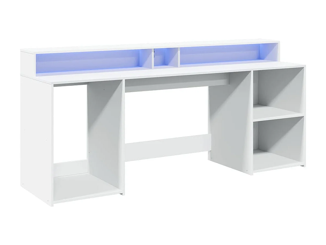 Scrivania Tavolo Postazione di lavoro Mobili per computer Studio con luci a LED 200 x 55 x 91 cm Legno composito Bianco 02_0023410