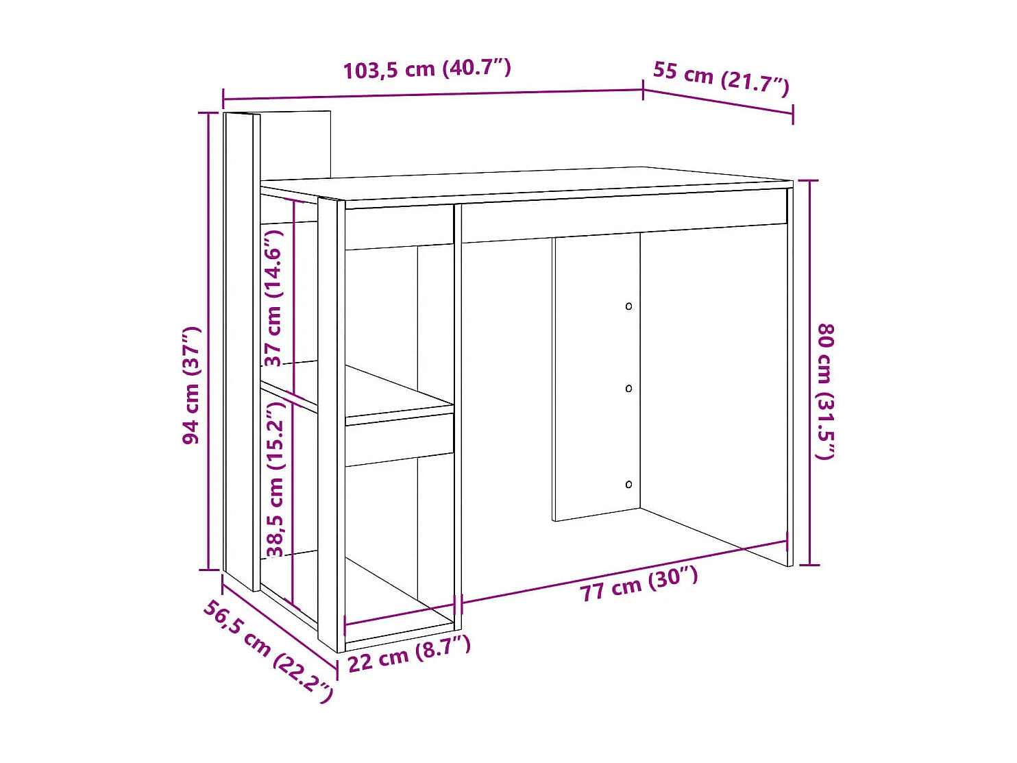 Mesa escritorio puesto de trabajo mobiliario informático estudio informático 103,5 x 56,5 x 94 cm madera contrachapada blanco 02_0023504