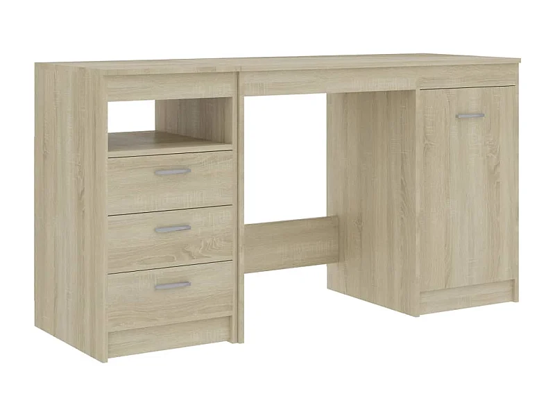 Mesa de escritorio puesto de trabajo mueble de ordenador estudio roble sonoma 140 x 50 x 76 cm madera contrachapada marrón 02_0023655