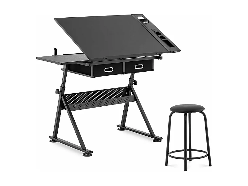 Mesa de desenho, mesa inclinável e regulável em altura 115 x 60 cm, banco incluído 14_0003608
