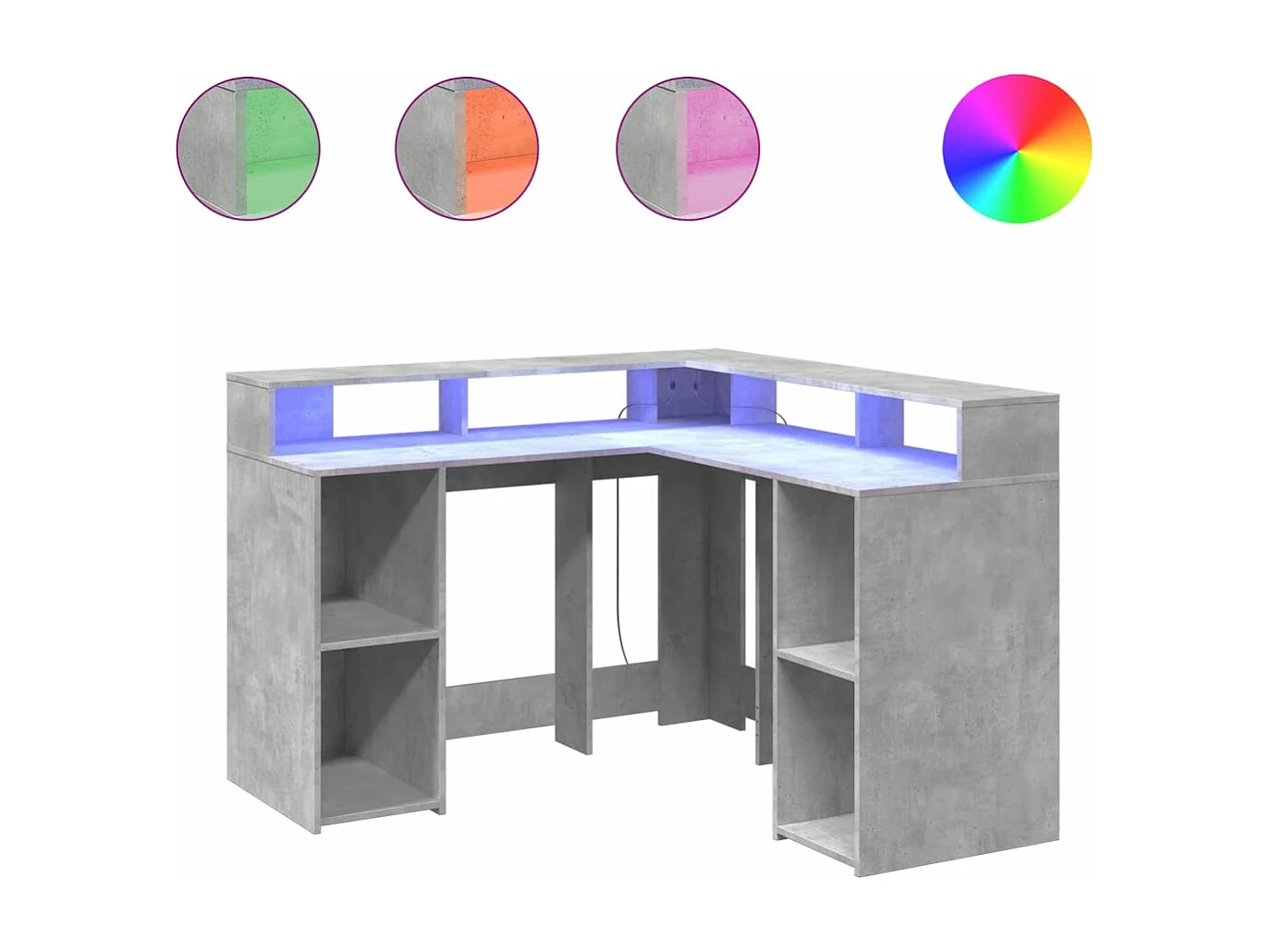 Mesa de trabalho estação de trabalho móveis de computador estudo e luzes LED 130 x 130 x 91cm madeira projetada cinza 02_0023798