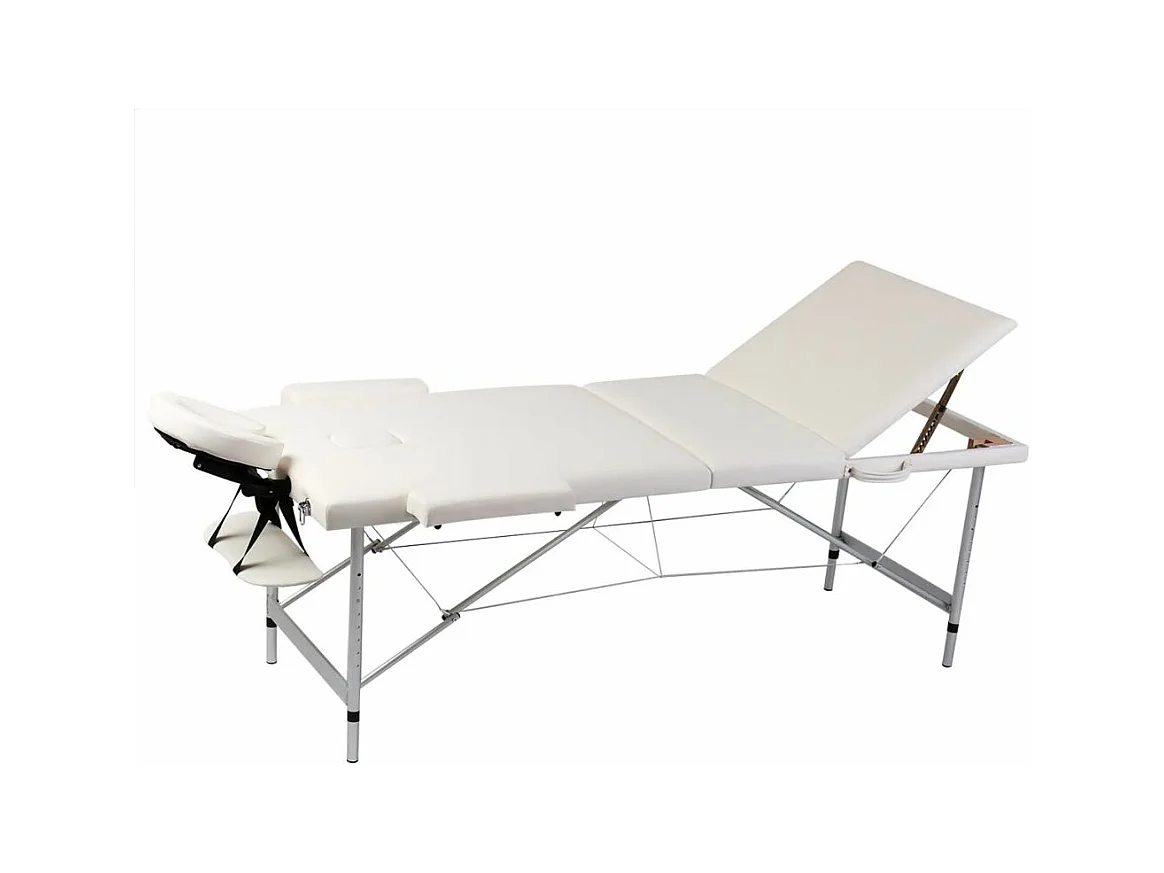Lettino da massaggio pieghevole 3 zone struttura in acciaio inox bianco crema 02_0001876