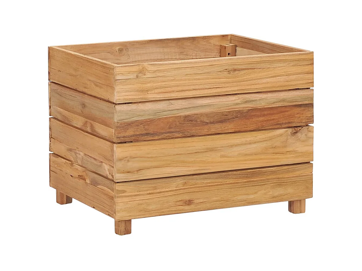 Fioriera aiuola rialzata piante fiori giardino 50 x 40 x 38 cm legno di teak riciclato e acciaio 02_0000937