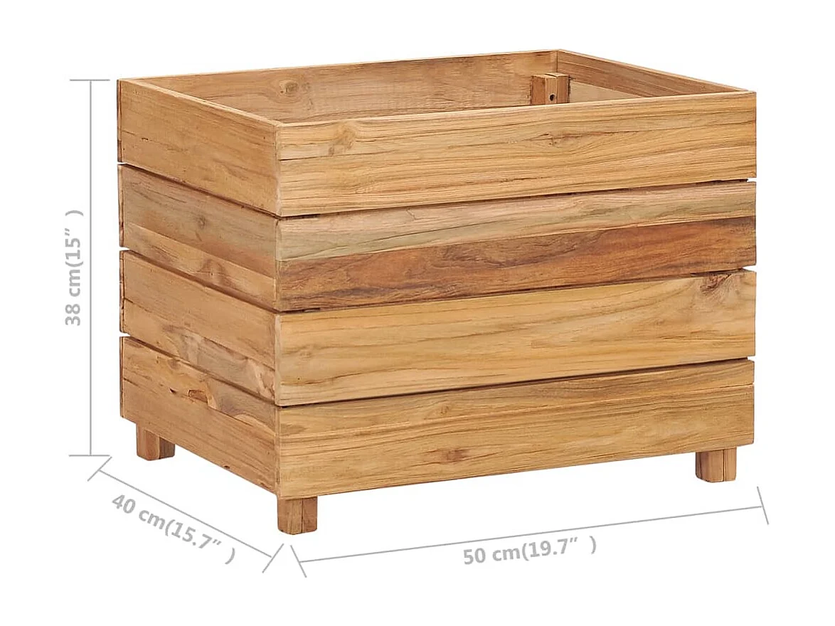 Jardinera arriate elevado plantas flores jardín 50 x 40 x 38 cm madera de teca reciclada y acero 02_0000937